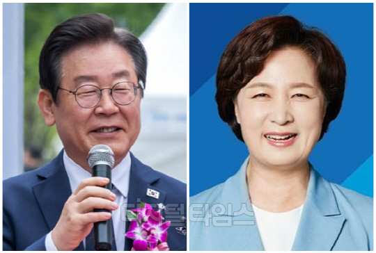 이재명(왼쪽) 더불어민주당 대표와 추미애 민주당 경기 하남갑 당선인. <디지털타임스 이슬기 기자, 디지털타임스 DB>